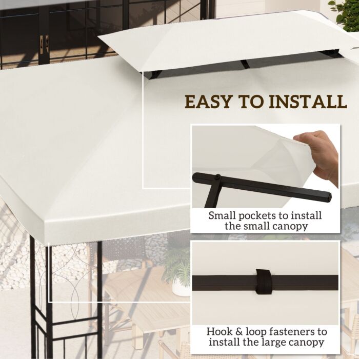 Outsunny 3x4m Gazebo Replacement Roof Canopy 2 Tier Top Uv Cover Garden Patio Outdoor Sun Awning Shelters Cream (top Only)