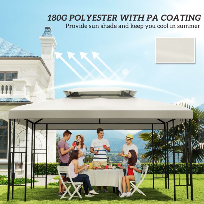 Outsunny 3x4m Gazebo Replacement Roof Canopy 2 Tier Top Uv Cover Garden Patio Outdoor Sun Awning Shelters Cream (top Only)