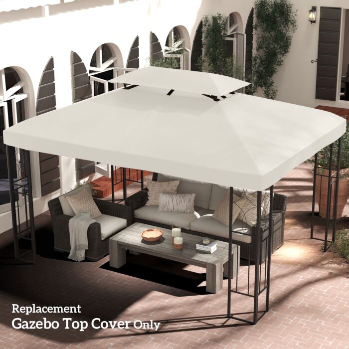 Outsunny 3x4m Gazebo Replacement Roof Canopy 2 Tier Top Uv Cover Garden Patio Outdoor Sun Awning Shelters Cream (top Only)