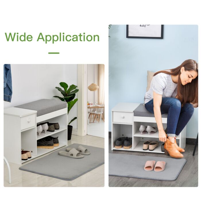 Homcom Multi-storage Shoe Bench W/ Drawer 3 Compartments Cushioned Home Organisation Furniture Tidy Boots Hallway Entryway White