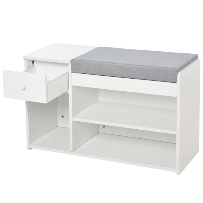 Homcom Multi-storage Shoe Bench W/ Drawer 3 Compartments Cushioned Home Organisation Furniture Tidy Boots Hallway Entryway White