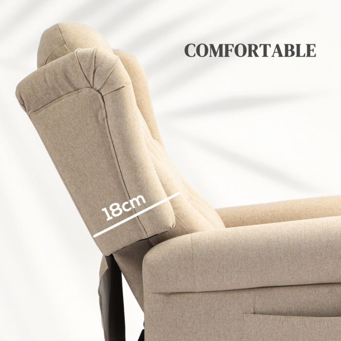 Homcom Power Lift Recliner Chair, Wingback Button Tufted Electric Lift Chair For Elderly, Fabric Riser And Reclining Armchair With Remote Control, Side Pockets, For Living Room, Beige
