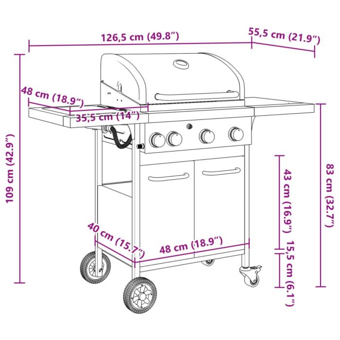 Vidaxl Gas Bbq Grill With 4 Burners Black Powder-coated Steel
