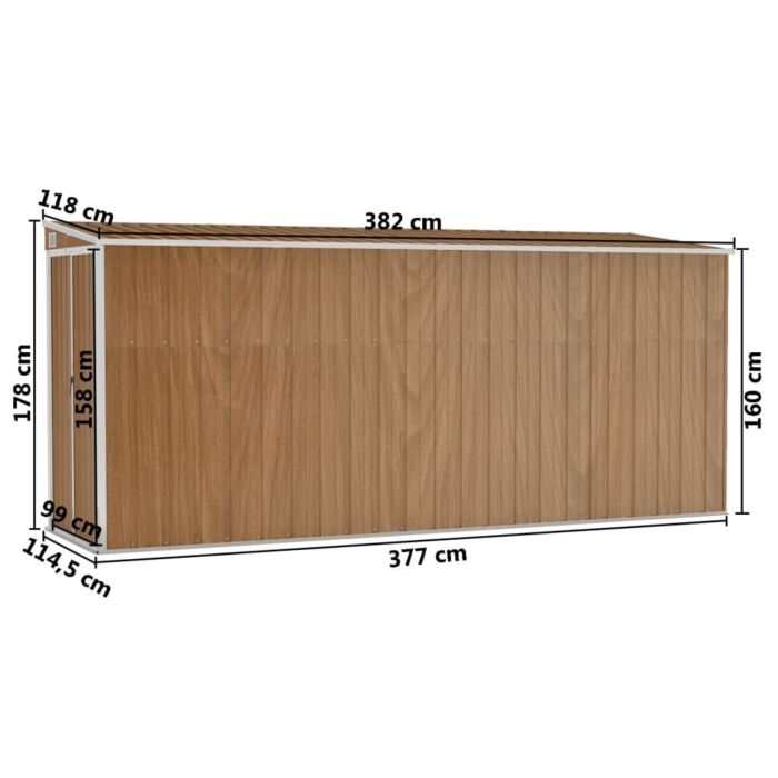 Vidaxl Wall-mounted Garden Shed Brown 118x382x178 Cm Galvanised Steel
