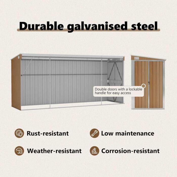 Vidaxl Wall-mounted Garden Shed Brown 118x382x178 Cm Galvanised Steel
