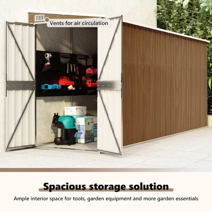 Vidaxl Wall-mounted Garden Shed Brown 118x382x178 Cm Galvanised Steel
