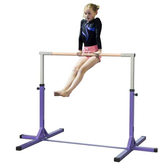 Homcom Steel Frame Adjustable Horizonal Gymnastics Bar For Kids Home Gym Training Children Junior Kip High Bar Fitness Purple