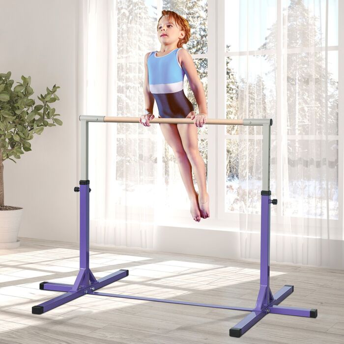 Homcom Steel Frame Adjustable Horizonal Gymnastics Bar For Kids Home Gym Training Children Junior Kip High Bar Fitness Purple