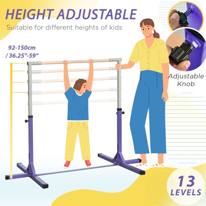 Homcom Steel Frame Adjustable Horizonal Gymnastics Bar For Kids Home Gym Training Children Junior Kip High Bar Fitness Purple