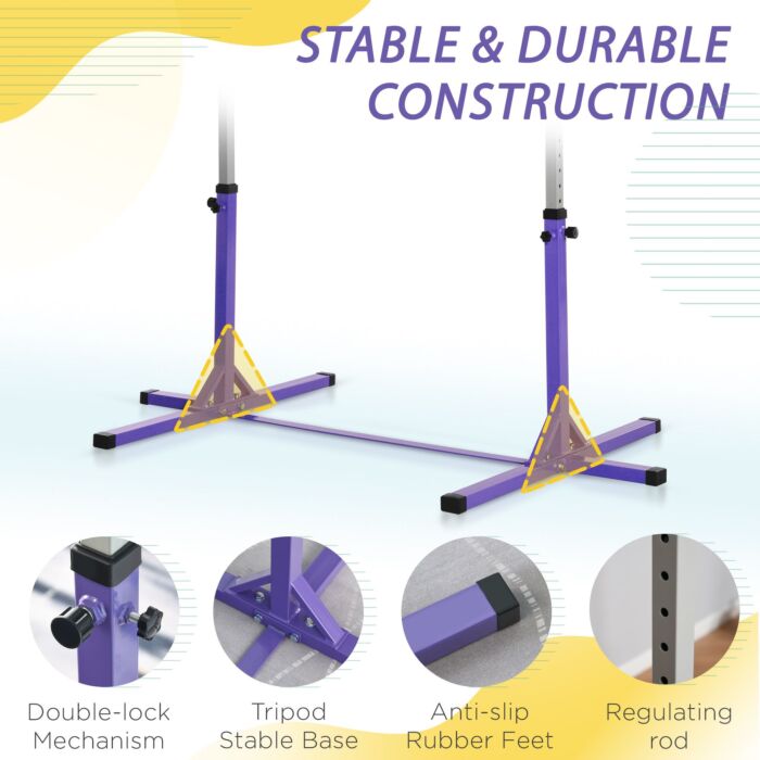 Homcom Steel Frame Adjustable Horizonal Gymnastics Bar For Kids Home Gym Training Children Junior Kip High Bar Fitness Purple