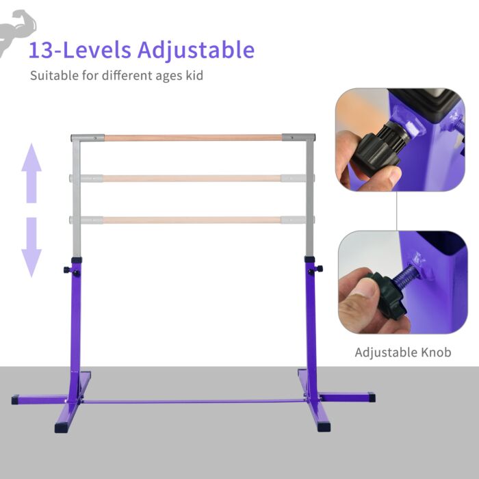 Homcom Steel Frame Adjustable Horizonal Gymnastics Bar For Kids Home Gym Training Children Junior Kip High Bar Fitness Purple
