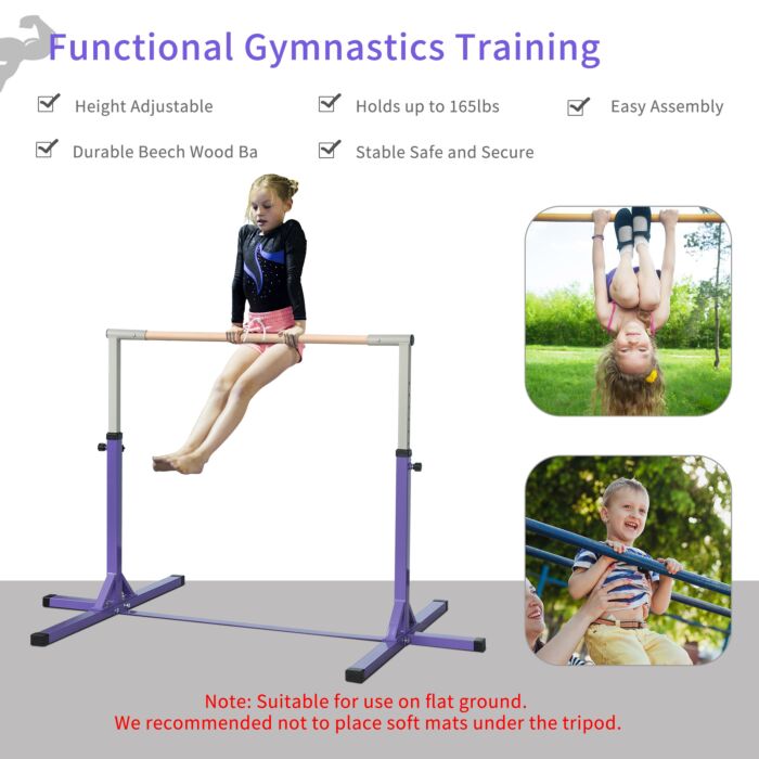 Homcom Steel Frame Adjustable Horizonal Gymnastics Bar For Kids Home Gym Training Children Junior Kip High Bar Fitness Purple