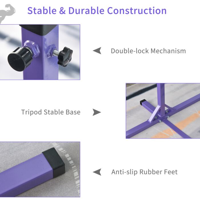 Homcom Steel Frame Adjustable Horizonal Gymnastics Bar For Kids Home Gym Training Children Junior Kip High Bar Fitness Purple