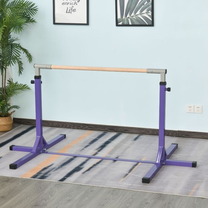 Homcom Steel Frame Adjustable Horizonal Gymnastics Bar For Kids Home Gym Training Children Junior Kip High Bar Fitness Purple