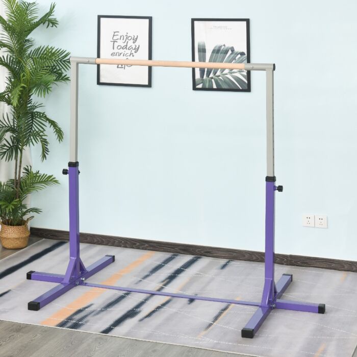 Homcom Steel Frame Adjustable Horizonal Gymnastics Bar For Kids Home Gym Training Children Junior Kip High Bar Fitness Purple