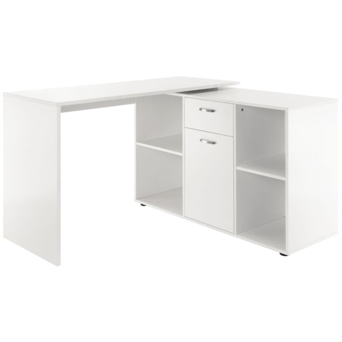 Homcom Modern L-shaped Computer Desk, Laptop Pc Corner Table, Home Office Workstation With Spacious Storage, White