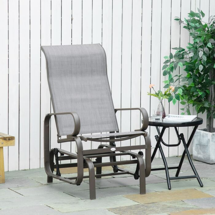 Outsunny Outdoor Gliding Rocking Chair With Sturdy Metal Frame Garden Comfortable Swing Chair, Grey