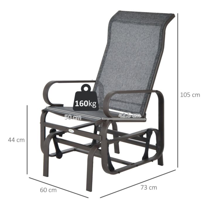 Outsunny Outdoor Gliding Rocking Chair With Sturdy Metal Frame Garden Comfortable Swing Chair, Grey