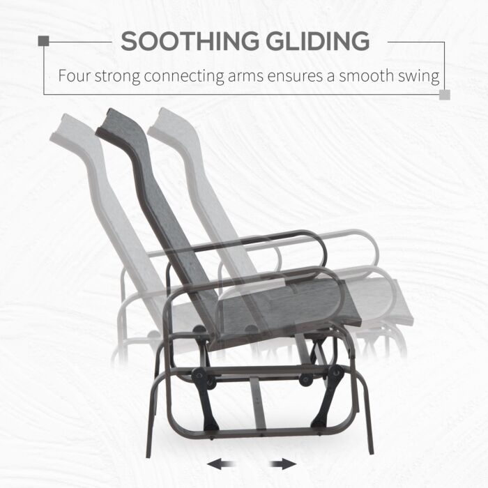 Outsunny Outdoor Gliding Rocking Chair With Sturdy Metal Frame Garden Comfortable Swing Chair, Grey