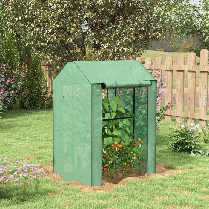 Outsunny 2-room Green House, Mini Greenhouse With 2 Roll-up Doors, Vent Holes And Reinforced Cover, 100 X 80 X 150cm