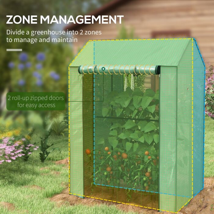 Outsunny 2-room Green House, Mini Greenhouse With 2 Roll-up Doors, Vent Holes And Reinforced Cover, 100 X 80 X 150cm