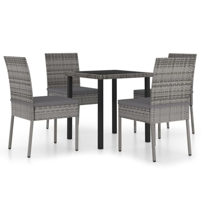 Vidaxl 5 Piece Outdoor Dining Set With Cushions Poly Rattan Grey