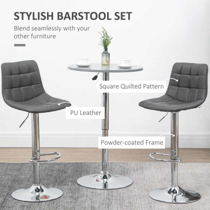 Homcom Bar Stools Set Of 2, Adjustable Breakfast Dining Stools For Kitchen, Modern Counter Barstools With 360° Swivel And Footrest, Grey