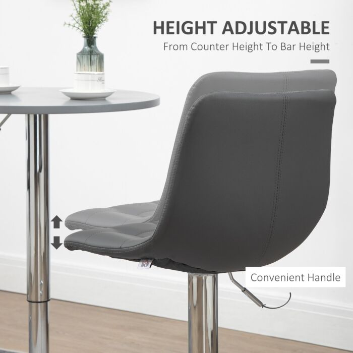 Homcom Bar Stools Set Of 2, Adjustable Breakfast Dining Stools For Kitchen, Modern Counter Barstools With 360° Swivel And Footrest, Grey