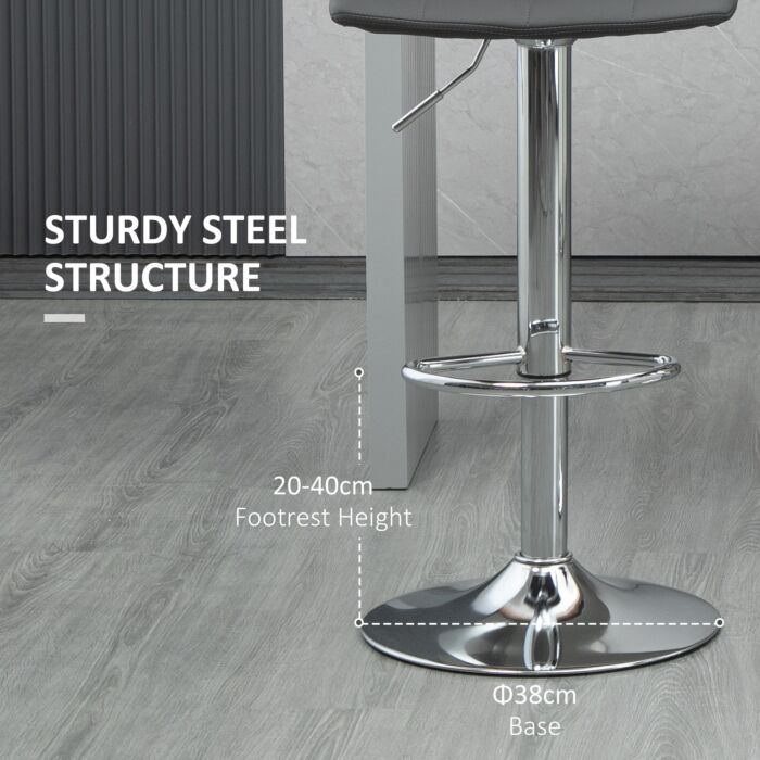 Homcom Bar Stools Set Of 2, Adjustable Breakfast Dining Stools For Kitchen, Modern Counter Barstools With 360° Swivel And Footrest, Grey