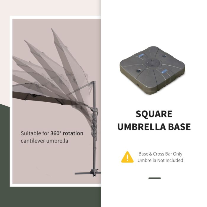 Outsunny Square Cantilever Patio Parasol Base Water Or Sand Filled With Wheels Crossbar Heavy-duty Umbrella Stand