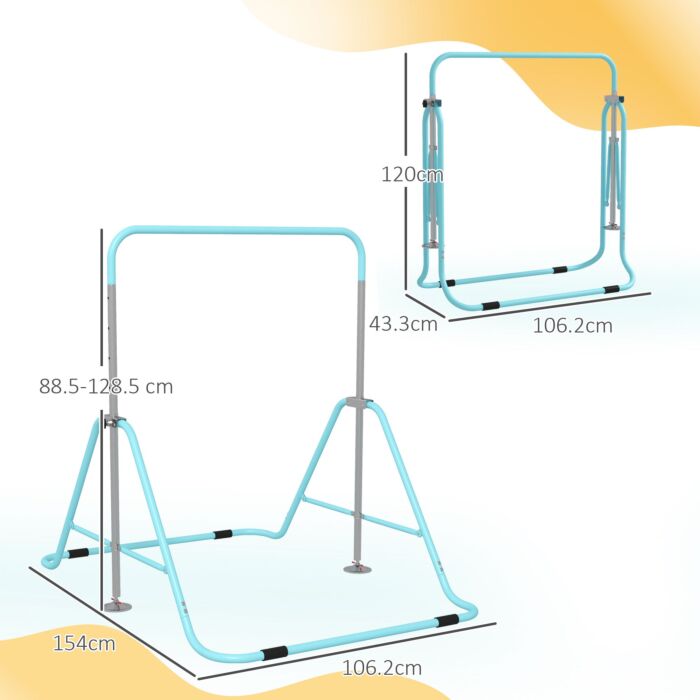 Homcom Kids Gymnastics Bar W/ Adjustable Height, Foldable Horizontal Bars, Green