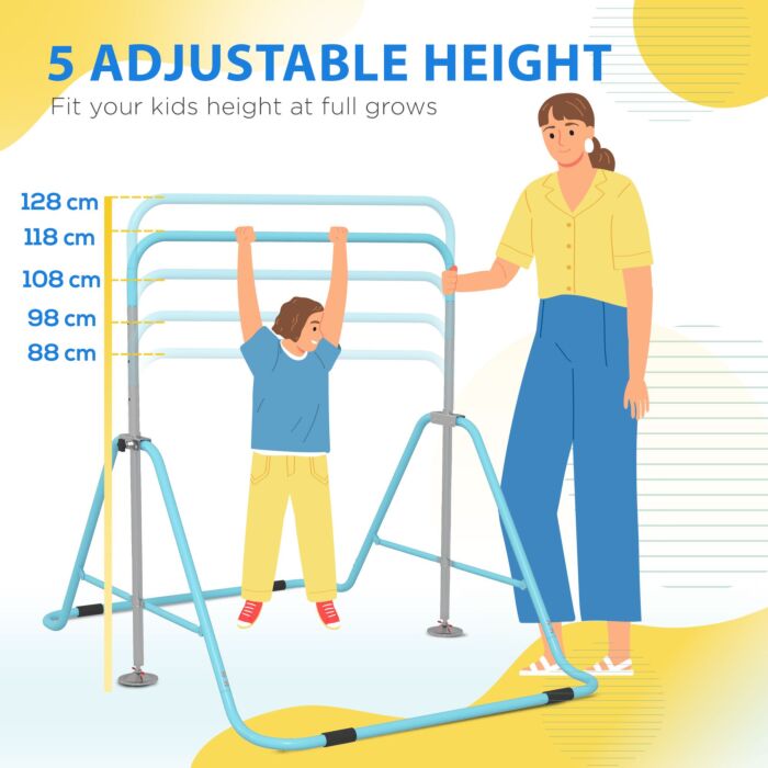 Homcom Kids Gymnastics Bar W/ Adjustable Height, Foldable Horizontal Bars, Green