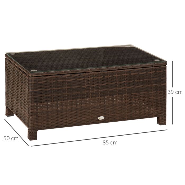 Outsunny Rattan Garden Furniture Coffee Table Patio Tempered Glass (mixed Brown)