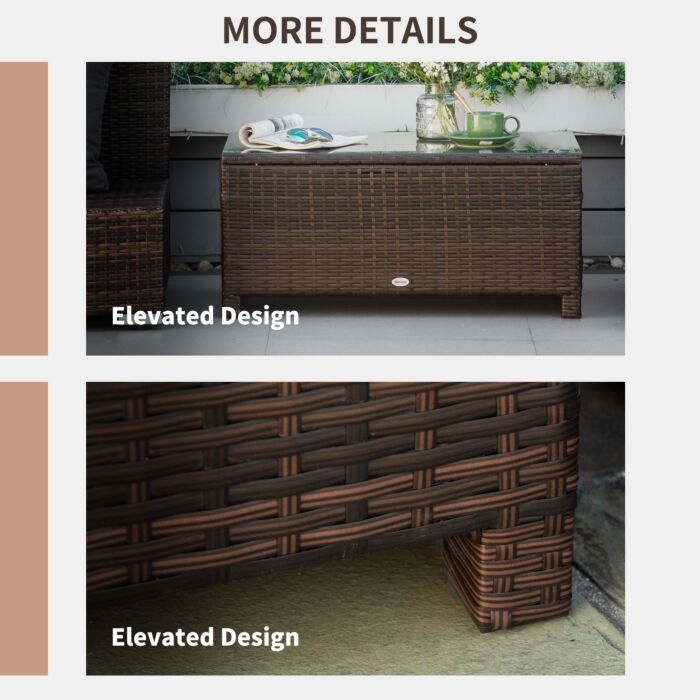 Outsunny Rattan Garden Furniture Coffee Table Patio Tempered Glass (mixed Brown)