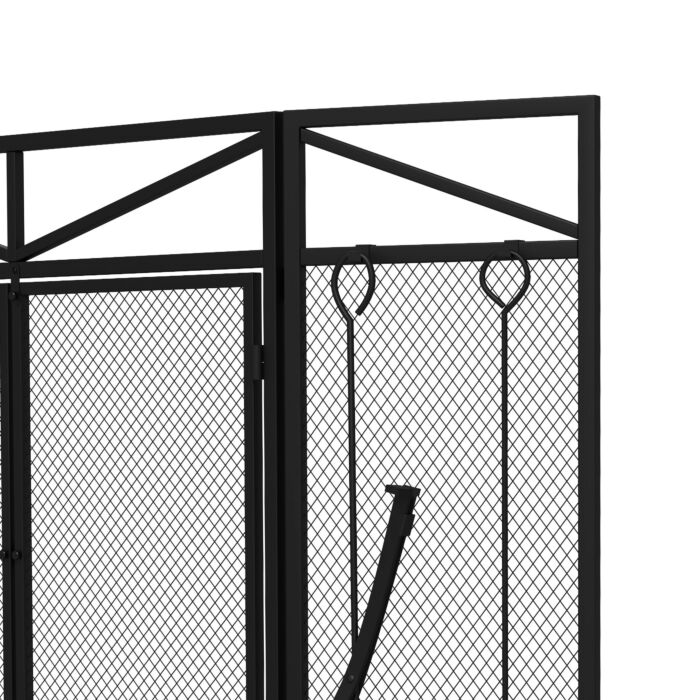 Homcom 3 Panel Folding Fire Guard Screen W/ Fireplace Tool Sets, Front Doors, Freestanding Fire Screen Spark Guard W/ Feet, Black