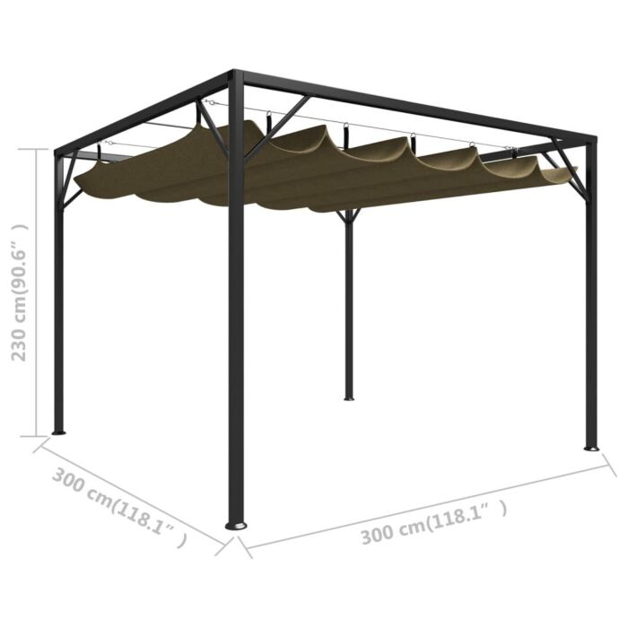 Vidaxl Garden Gazebo With Retractable Roof 3x3 M Taupe 180 G/m²