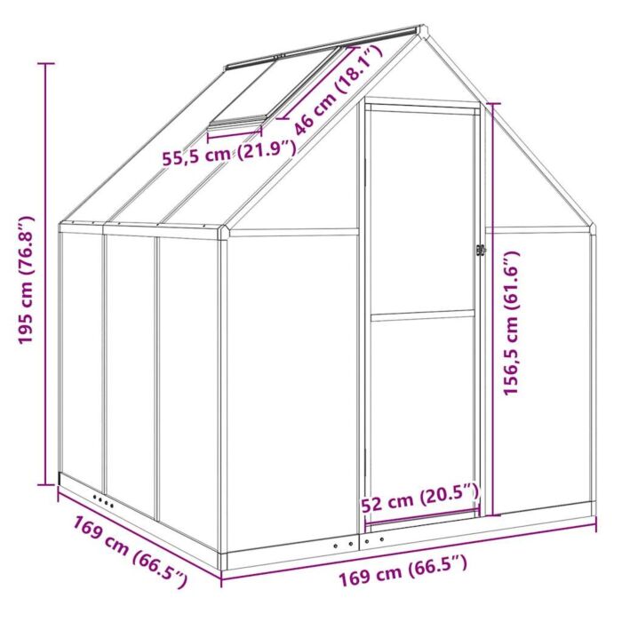 Vidaxl Greenhouse With Base Frame Green 169x169x195 Cm Aluminium