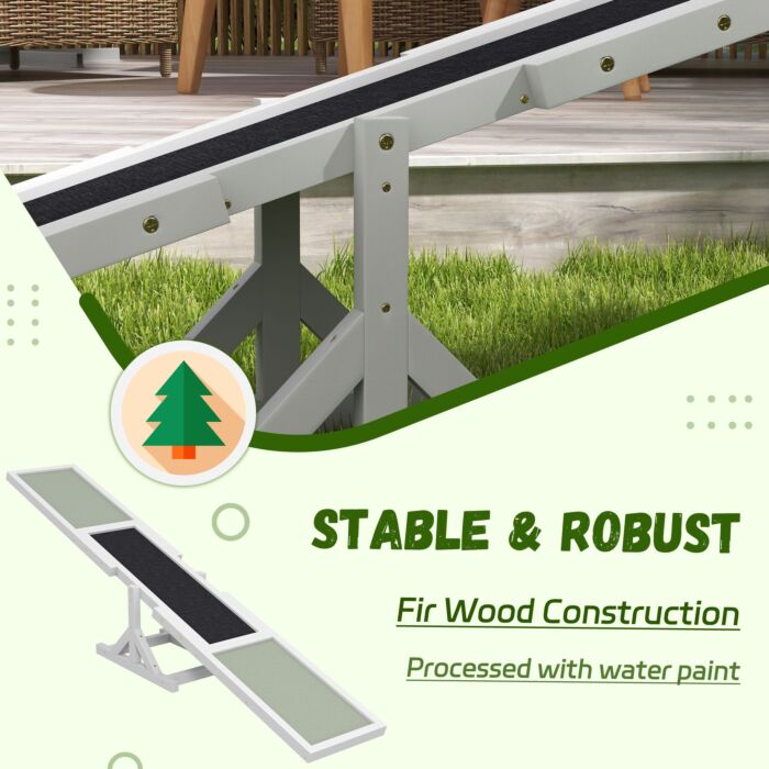 Pawhut Wooden Pet Seesaw For Big Dogs, Dog Agility Equipment With Anti-slip Surface - White
