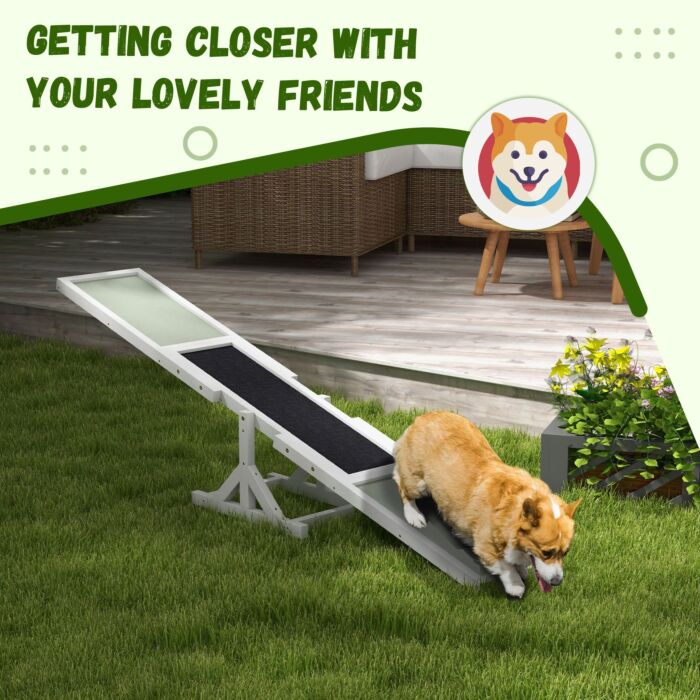 Pawhut Wooden Pet Seesaw For Big Dogs, Dog Agility Equipment With Anti-slip Surface - White