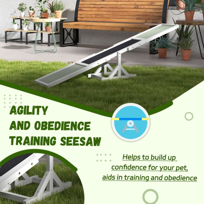 Pawhut Wooden Pet Seesaw For Big Dogs, Dog Agility Equipment With Anti-slip Surface - White