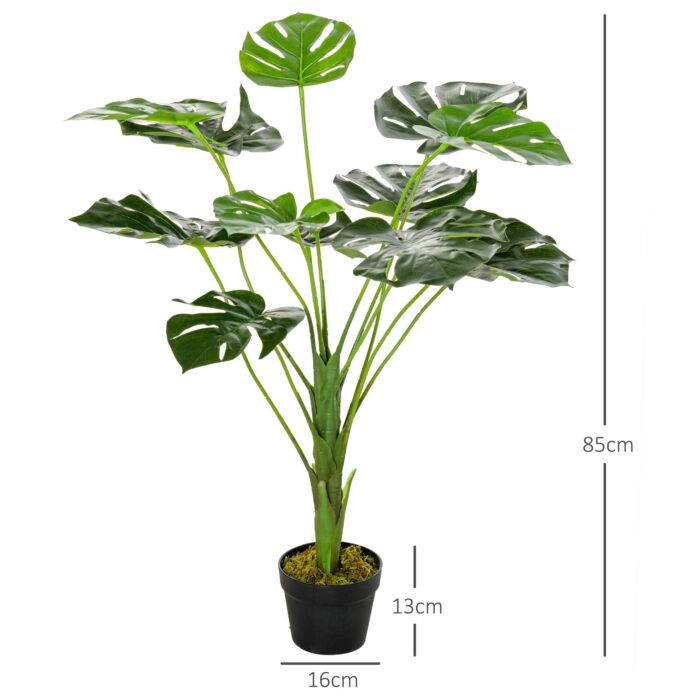 Homcom 2 Pack Decorative Artificial Monstera Plants In Pot Fake Plants For Home Decor, 85cm, Green