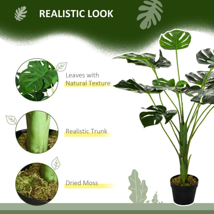 Homcom 2 Pack Decorative Artificial Monstera Plants In Pot Fake Plants For Home Decor, 85cm, Green