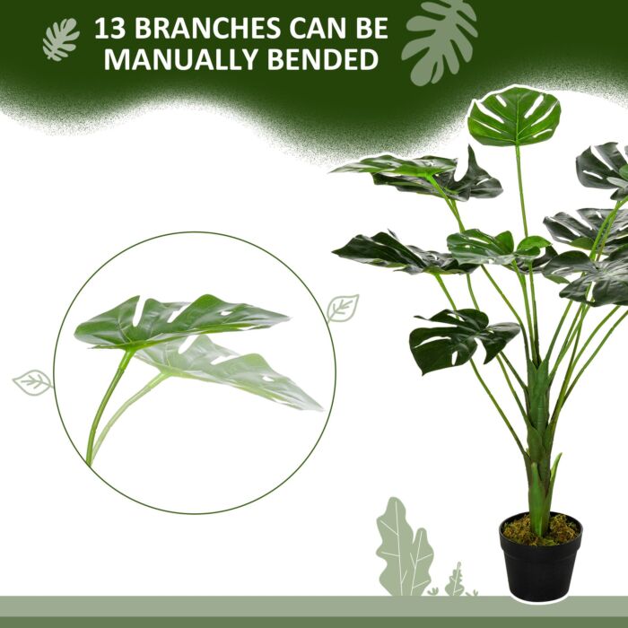 Homcom 2 Pack Decorative Artificial Monstera Plants In Pot Fake Plants For Home Decor, 85cm, Green