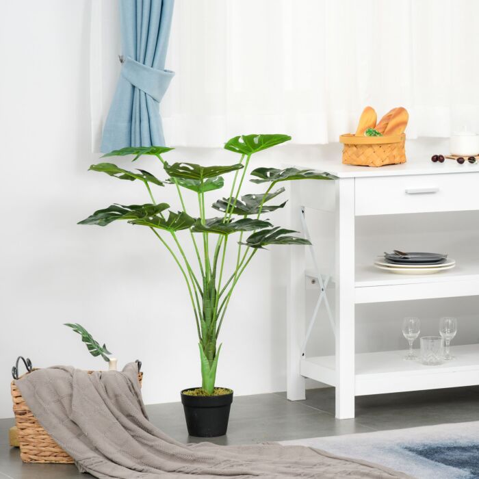 Homcom 2 Pack Decorative Artificial Monstera Plants In Pot Fake Plants For Home Decor, 85cm, Green