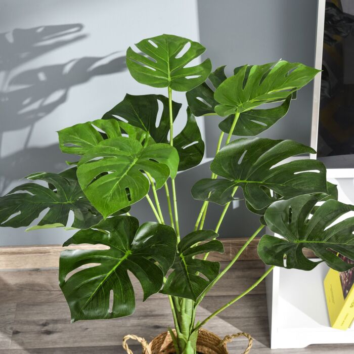 Homcom 2 Pack Decorative Artificial Monstera Plants In Pot Fake Plants For Home Decor, 85cm, Green