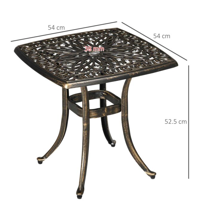 Outsunny Outdoor Patio Side Table With 38mm Dia. Umbrella Hole, Cast Aluminium Patio Coffee Table, 54 X 54cm, Bronze