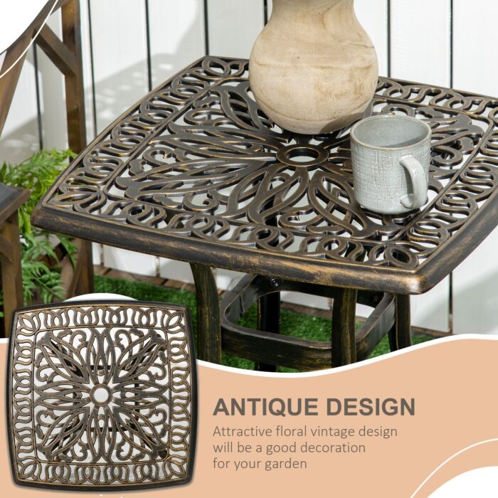 Outsunny Outdoor Patio Side Table With 38mm Dia. Umbrella Hole, Cast Aluminium Patio Coffee Table, 54 X 54cm, Bronze