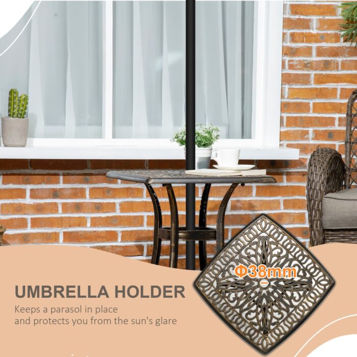 Outsunny Outdoor Patio Side Table With 38mm Dia. Umbrella Hole, Cast Aluminium Patio Coffee Table, 54 X 54cm, Bronze