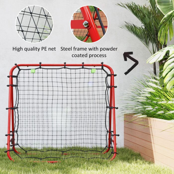 Homcom Double Sided Football Rebounder Net, Football Rebound Goal With 5 Adjustable Angles, Red