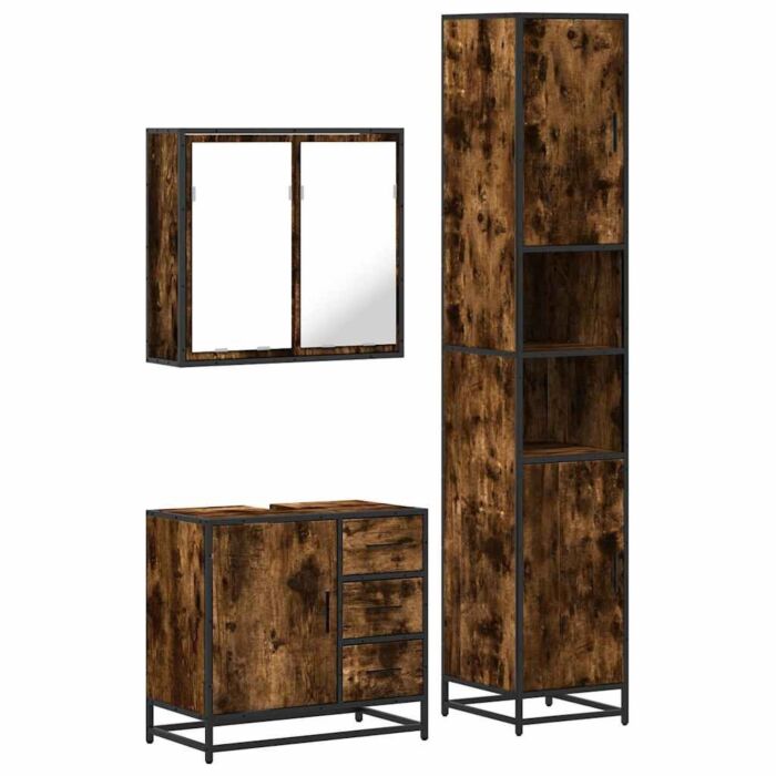 Vidaxl 4 Piece Bathroom Furniture Set Smoked Oak Engineered Wood